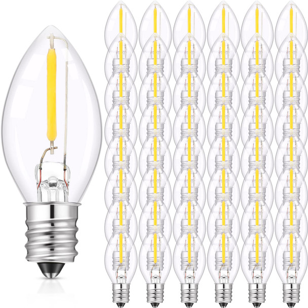 Macarrie 100 Pack C7 LED Night Light Bulb, E12 Chandelier Base, 0.6W Equivalent to 7W, Warm White 2700K, Night Light Bulbs Waterproof Replacement Bulbs for Christmas String Light (Clear)
