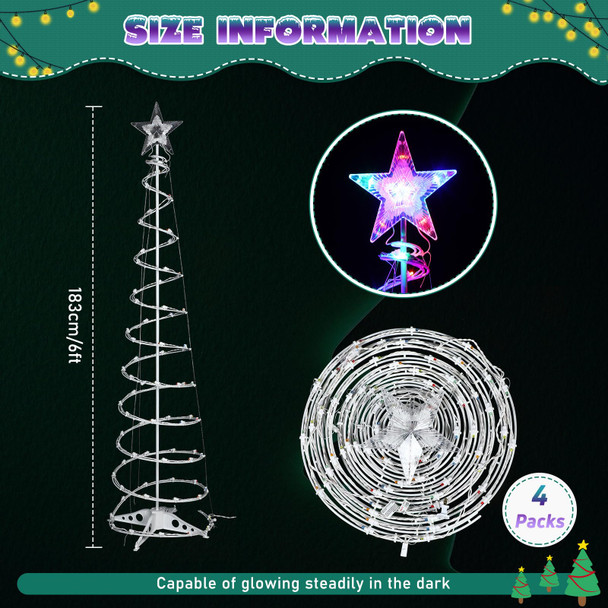 Macarrie 4 Pcs Spiral Christmas Tree Lights Lighted Christmas Tree 125 Colorful LEDs Plug in Christmas Outdoor Decorations Tree and Star Topper for Xmas Yard Garden Patio Indoor Decor (Classic)