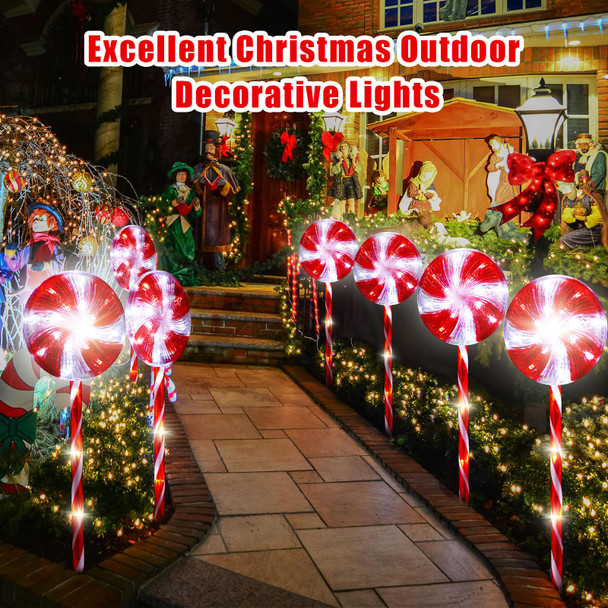 9 Pack Christmas Outdoor Decoration Lollipop Pathway Lights 28.7" Peppermint Candy Cane Walkway Lights 8 Modes Christmas Stake Light for Yard Path Garden Lawn Decor(White Red, White Light)