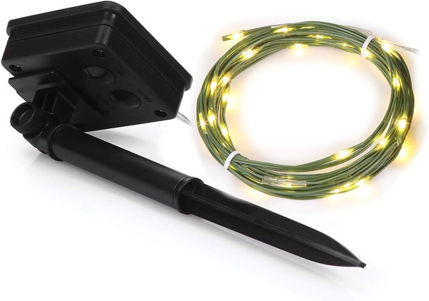 Short Mini Garden Lights Solar Powered Waterproof Fairy Lights Outdoor Garden String, Green Wire, Warm White,5m 50LEDs,2 Pack