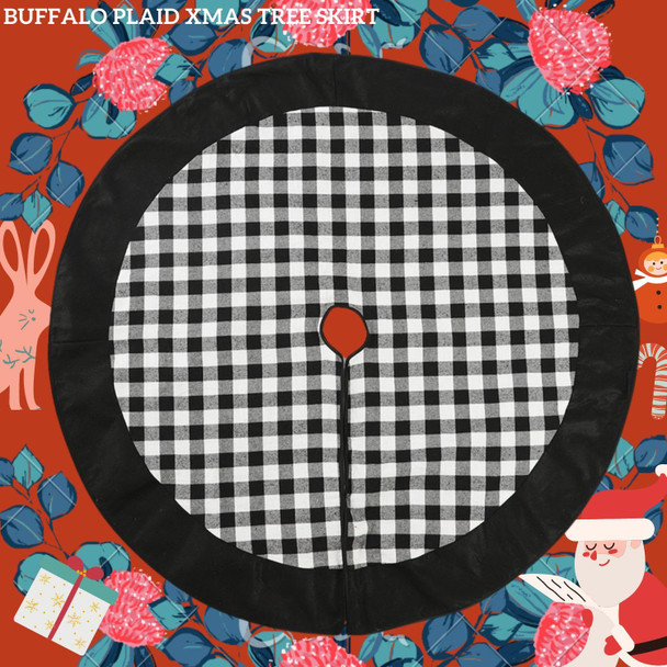 MandyQ 48 Inches Christmas Tree Skirt,Large Black and White Buffalo Plaid Xmas Tree Skirt for Christmas Holiday Party Decorations