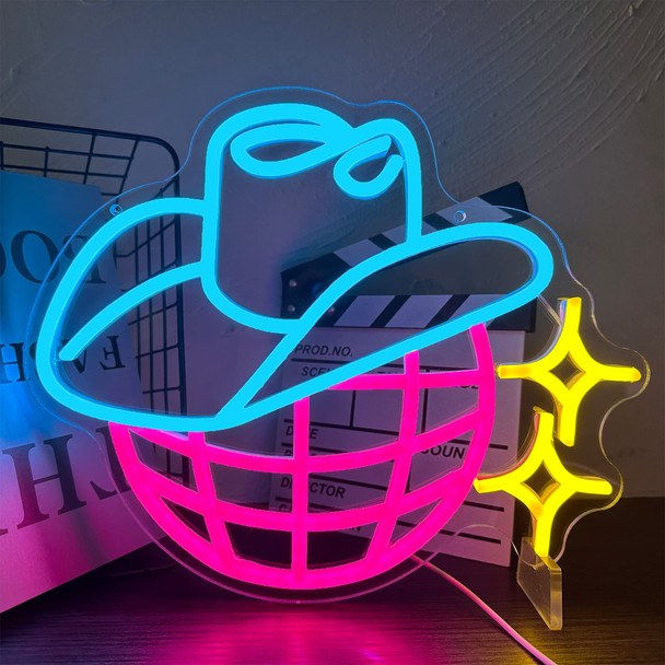 Manimo Cowboy Disco Ball Neon Sign, Cowgirl LED Neon Signs for Wall Decor, Game Room Man Cave Decor, USB Powered for Living Room Man Cave Decor Party Bar Wedding Christmas Birthday (13.311in)