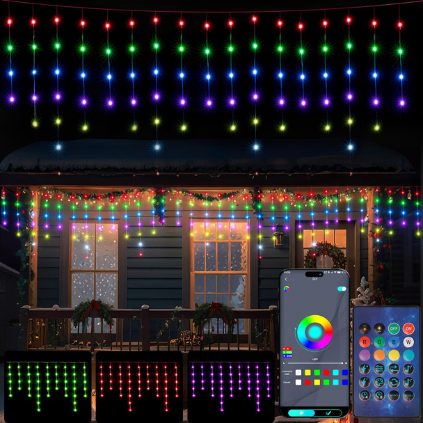 Smart Christmas Icicle Lights 44.5ft 420LED 80 Drops Waterproof Christmas Lights for Roof, App Control, Remote Control, RGB Color Changing, Timer, Music Sync, Outdoor Icicle Lights for Tree, Porch