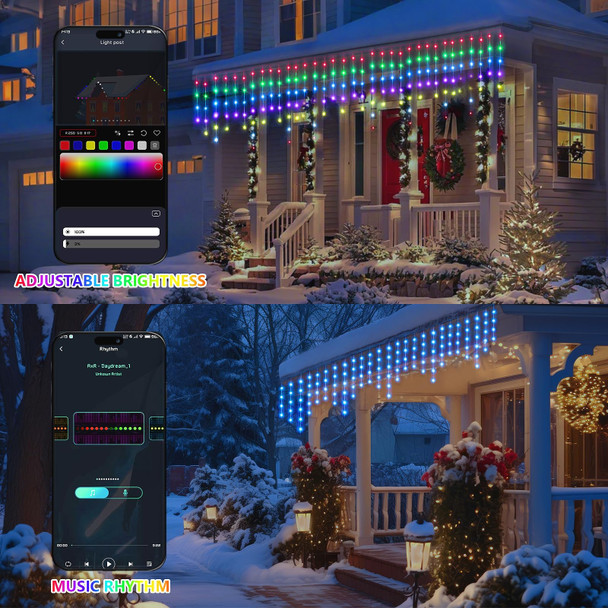 Smart Christmas Icicle Lights 44.5ft 420LED 80 Drops Waterproof Christmas Lights for Roof, App Control, Remote Control, RGB Color Changing, Timer, Music Sync, Outdoor Icicle Lights for Tree, Porch