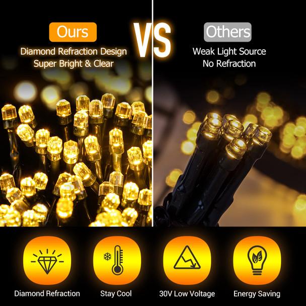 Marchpower Christmas Tree Lights Warm White, 8 Modes Christmas Lights for Tree with Timer & Memory Function, 400 Diamond LED 6.6FTx10 Waterproof Xmas Tree Lights with Ring for Indoor Outdoor