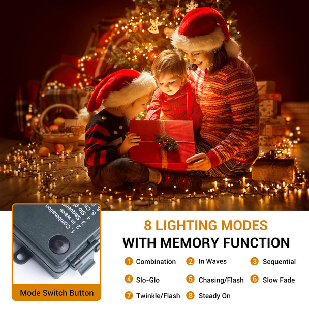 Battery Operated Christmas Lights-132FT 300 LED 8 Modes Outdoor/Indoor Waterproof Fairy Lights, Decorative Light Strings for Wedding Party Bedroom Roof Garden Halloween Thanksgiving Holiday,Warm White