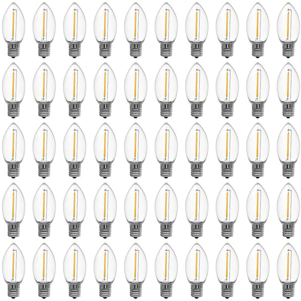 Meconard C9 Led Replacement Christmas Light Bulbs, C9 Shatterproof Plastic Led Bulbs for Christmas Outdoor String Lights, E17 Intermediate Base, Commercial Grade Holiday Bulbs, Warm White, 50 Pack