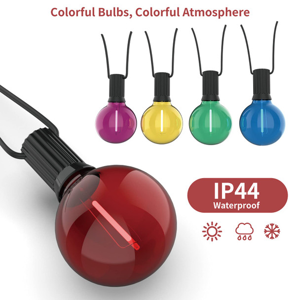 Meconard 25 Pack G40 Colored LED String Light Bulbs, E12/C7 Candelabra Base Shatterproof LED 1 Watt Globe Replacement Bulbs, Multi-Color: Red/Green/Blue/Orange/Purple