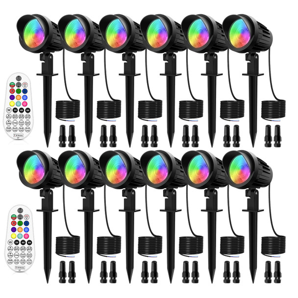 MEIKEE 7W RGB Low Voltage Landscape Lights LED Color Changing Landscape Lighting IP66 Waterproof Outdoor Spotlights RGB Christmas Halloween Lights for Garden Path Yard with Remote 12Packs