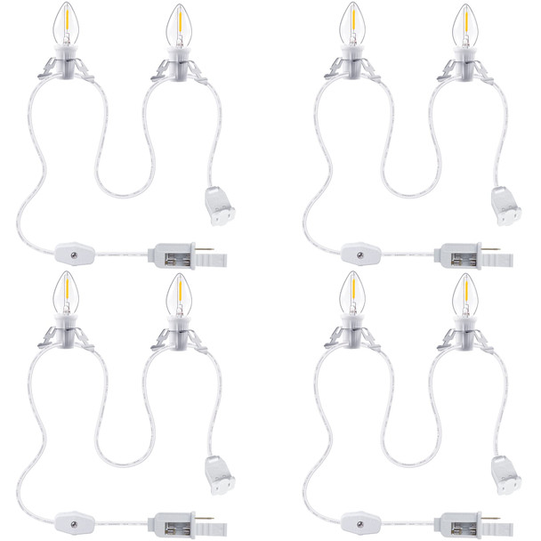 Meonum Replacement Cord Light with 2 Bulbs, Christmas Halloween Village Light with Outlet and Spare Fuse, 0.6W LED Plug in Crafts House Decor Accessories White Indoor String Lights(4 Pack)