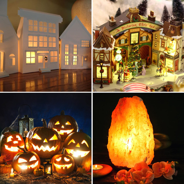 Meonum 2 Pack Accessory Cord with 6 LED T20 Bulbs, Indoor Blow Mold Light Warm White with Switch, E12 Christmas House Village Light with Fuse, Snow Village Light Replacement Cord for Holiday Decor