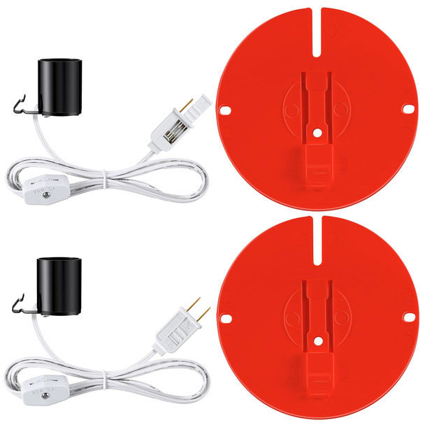 Meonum Blow Mold Light Kit Replacement for MB48, E26 E27 Medium Base Single Light Cord Kit w/Switch, for Blow Mold Plastics Indoor Outdoor Halloween Christmas Village House Decor(2 Pack,Red)
