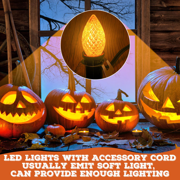 Meonum 2 Pcs C7 0.6w LED Lights Bulbs with Accessory Cord Bulb Socket, Christmas Blow Mold Light Replacemen Kit, Orange Strawberry Village Light for Xmas Tree Halloween Pumpkin Skeleton House Craft