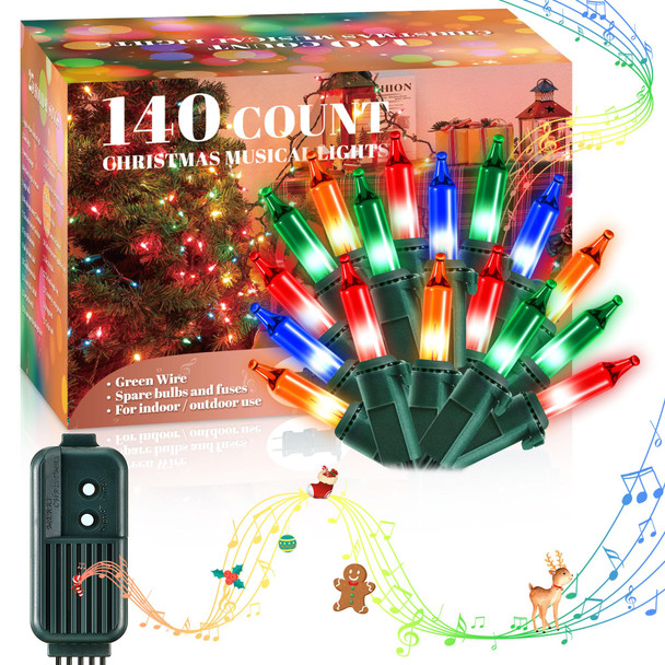 Meonum Christmas Lights with Music, Singing Christmas Lights Plays 25 Classical Holiday Songs, 7 Function Mode, Adjustable Volume and Mute, Musical Christmas Tree Lights(Multi Color,32 FT)