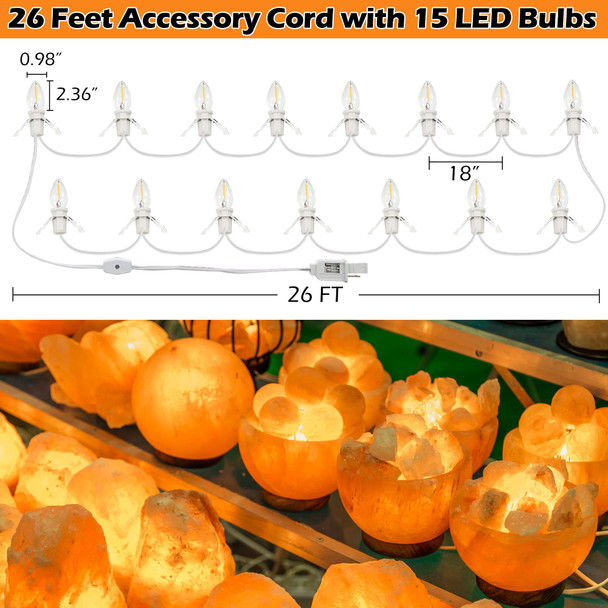 2 Pack Accessory Cord with LED Light Bulb C7 Cord Clip Christmas Village Lights with Double Spare Fuse Blow Mold String Lights Decoration for Xmas Village House Pumpkin Crafts Holiday Decor (15 LED)
