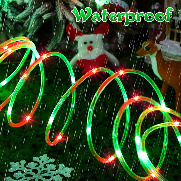 Meonum Solar Christmas Rope Lights Outdoor, 33 ft 100 LED 8 Modes Solar String Lights, Solar Powered Waterproof Tube Lights for Christmas Tree Garden Fence Yard Party Outdoor (Red, Green,2 Pack)