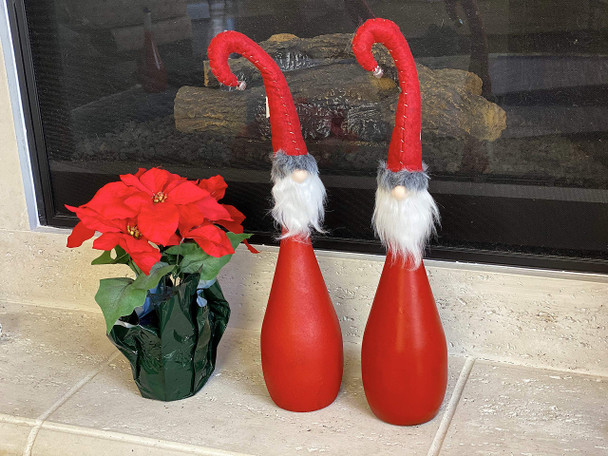 S/2 Gnome Wine Champagne Bottle Topper Decor Hostess Christmas Holiday s Favors 17" (Red Hook W Bell)