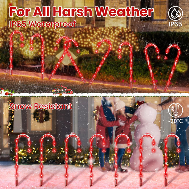 10 Packs d Solar Christmas Candy Cane Lights,Solar Pathway Lights, IP65 Waterproof with 8 Modes,Christmas Decorations Outdoor for Party Patio Garden Lawn Yard Decor