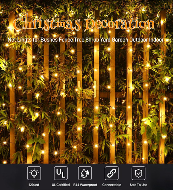 LED Christmas Net Lights Outdoor,120 LED 6ftx4ft Connectable Waterptoof Christmas Lights for Bushes Fence Tree Shrub Yard Garden Outdoor Christmas Decorations(Warm White)