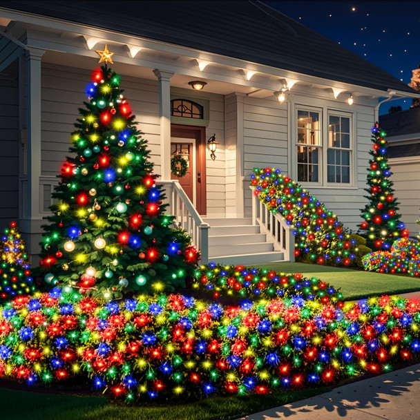 6Ftx4Ft LED Christmas Net Lights Green Wire,Connectable UL Waterptoof Net Lights for Bushes Trees Shurb Garden Outdoor Christmas Decorations
