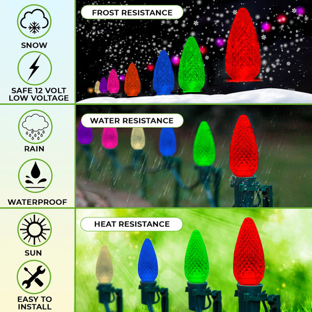 C9 Christmas Lights LED Bulb (Pack of 25) Warm White & RED LED Replacement Christmas Light Bulbs Faceted Retrofit Candle Shape Commercial Grade E17 Socket Roof Lights Bulbs