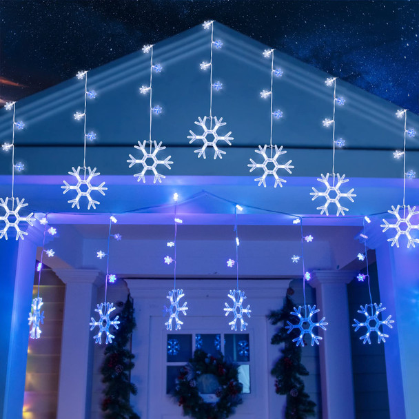 Minetom Christmas Snowflake Icicle Lights Outdoor - Plug-in 7ft 7 Drops 80LED Snowflake Lights, Connectable for Outdoor Porch Eaves Roof Pergola Canopy Christmas Decor (Blue and White) Minetom Christmas Snowflake Icicle Lights Outdoor - Plug-in 7ft 7 Drops 80LED Snowflake Lights, Connectable for Outdoor Porch Eaves Roof Pergola Canopy Christmas Decor (Blue and White)