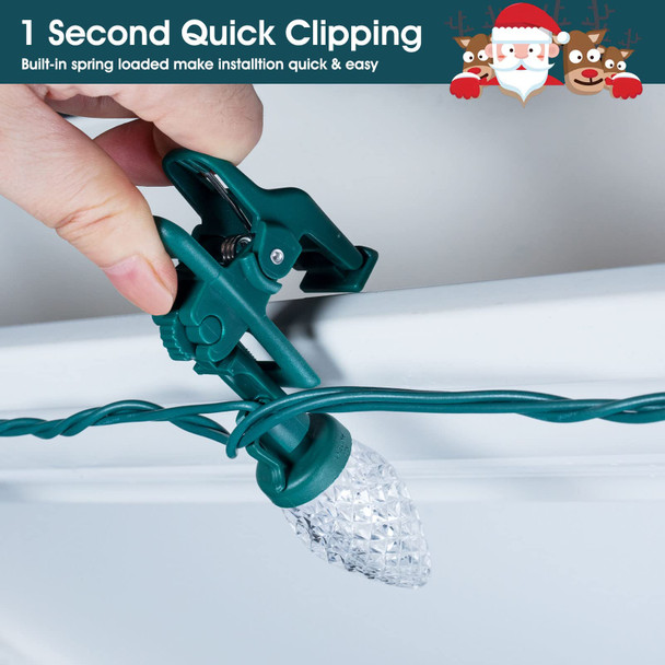 C9 LED Christmas Lights Outdoor, 66 Feet 100 LED Strawberry String Lights with 100 Spring Clamps, Waterproof Commercial Grade Extendable for Outside Roofline Patio Home Xmas Decoration, Pure White