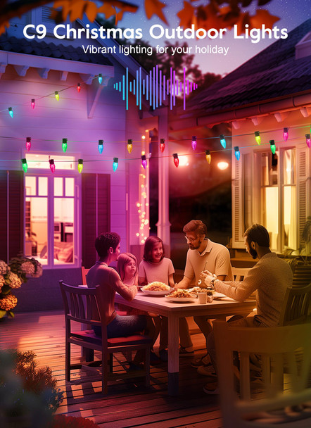 Minetom C9 LED Christmas Lights Outdoor, 150 LED RGB Smart Christmas Tree Lights with Music Sync APP Controlled, Waterproof Connectable C9 String Lights for Indoor House Party Patio Garden Decor