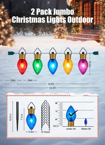 Minetom Strawberry C9 Christmas Jumbo Lights, 2 Pack 10.5 Feet 5 Lights Multicolor Bulb Christmas Pathway Lights Outdoor C7 Lights Covered Jumbo Multicolor Light Bulb Decorations for Lawn Outside Minetom Strawberry C9 Christmas Jumbo Lights, 2 Pack 10.5 Feet 5 Lights Multicolor Bulb Christmas Pathway Lights Outdoor C7 Lights Covered Jumbo Multicolor Light Bulb Decorations for Lawn Outside