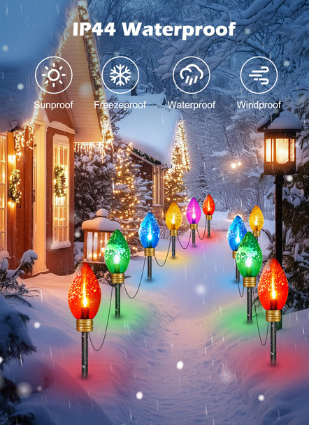 Minetom 2 Pack Super Jumbo Christmas String Lights or Pathway Marker Lights, Outdoor Xmas Decorations, 11Ft 5 LED Jumbo C9 Hanging Light Waterproof Lawn Dec for Holiday Home Tree Roof Yard, Multicolor