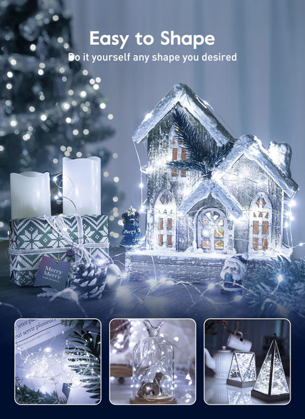 Minetom USB Fairy Lights Plug in, 66 Feet 200 LED Twinkle String Lights with Remote and Timer, Waterproof 8 Modes Starry Lights for Indoor Wreath DIY Party Wedding Christmas Decoration, Pure White