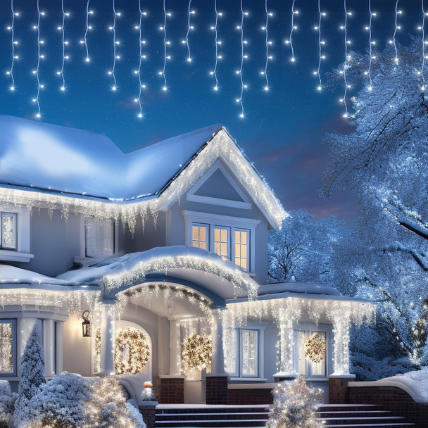 Minetom Icicle Lights for Outside, 100Ft 832 LED White Christmas Lights with 156 Drops, Icicle Christmas Lights Outdoor with Remote and Timer, Outdoor Christmas Lights for House Roof, Pure White