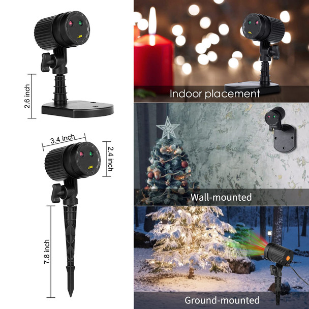 Christmas Projector Laser Lights Outdoor Red and Green Starry Projection Light 3 Working Modes Waterproof Plug in Mountable Landscape Lights for Holiday Xmas Indoor Party Year Decoration Show