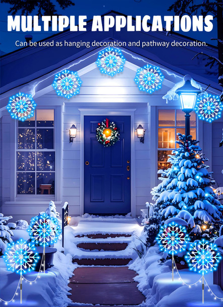 Minetom Snowflake Lights Outdoor, 10 Large Snowflake Christmas Pathway Lights Outdoor Christmas Decorations Yard Sidewalk Walkway Driveway Marker Stake, Blue and White