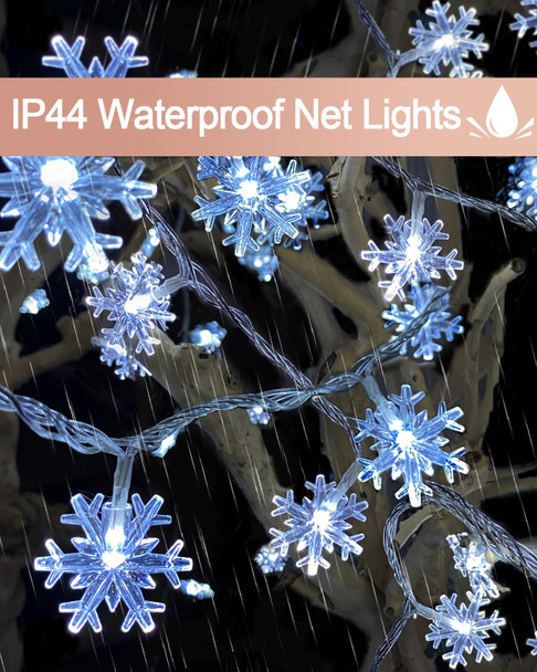 100 LED Snowflake Christmas Lights, 32ft Waterproof String Lights, 8 Modes Plug-in Fairy Lights for Indoor/Outdoor Xmas Decorations, Christmas Tree, Year (White)