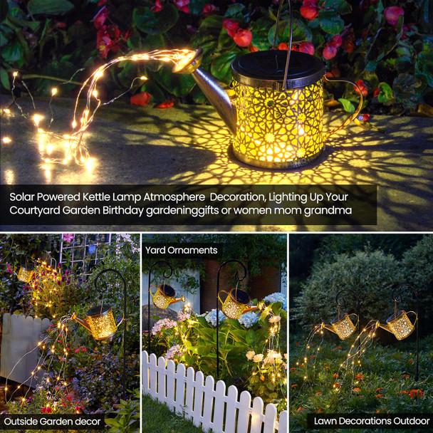 Solar Lights Outdoor Decorative, Metal Solar Watering Can Lights Waterproof, Small Hanging Solar Garden Decor Yard Lights Outside Patio Lawn, s for Mom Grandma Women Birthday(Warm White)
