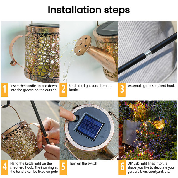 Solar Lights Outdoor Decorative, Metal Solar Watering Can Lights Waterproof, Small Hanging Solar Garden Decor Yard Lights Outside Patio Lawn, s for Mom Grandma Women Birthday(Warm White)