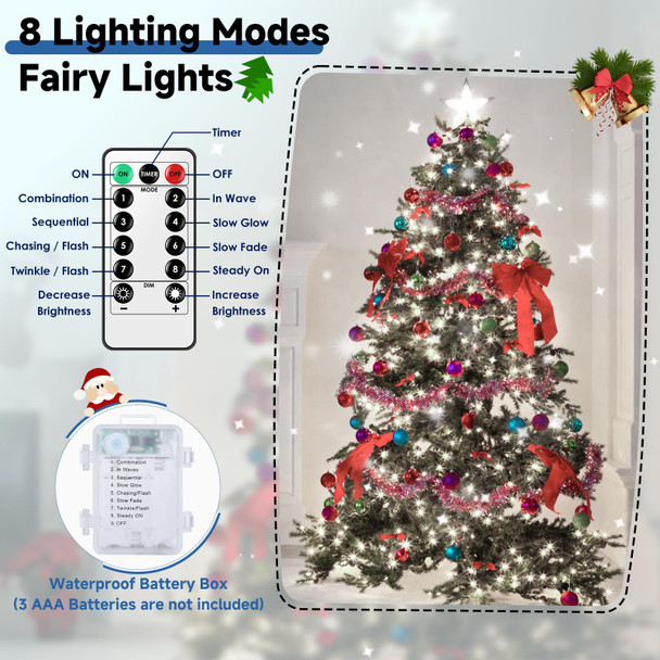 Mlambert 4 Pack 40FT Fairy Lights Battery Operated with Remote & Timer, Waterproof Dimmable Twinkle Light 8 Modes for Indoor Outdoor Decor, Cool White