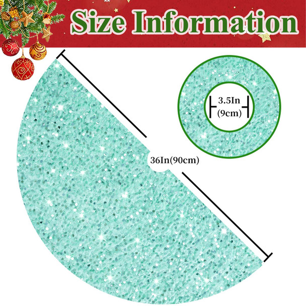 MODFUNS Mint Green Christmas Tree Skirt 36 Inch Glitter Sequins Xmas Tree Mat Sequin Velvet Tree Skirts for Artificial Trees Rustic Round Sparkly Tree Cover Skirt Holiday Christmas Tree Decoration