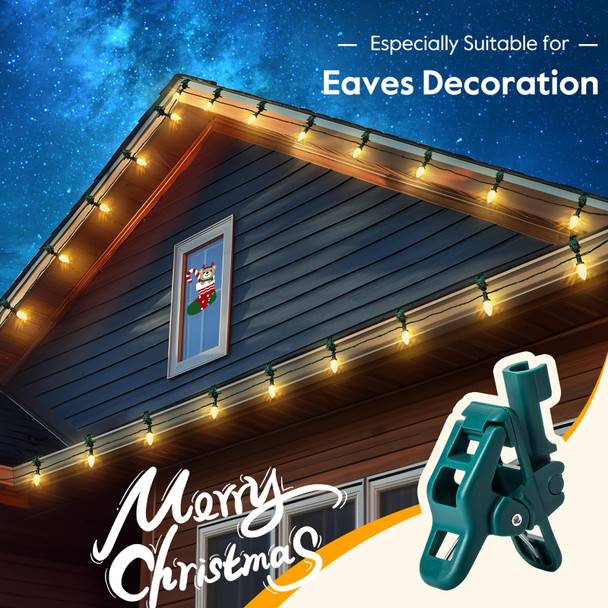 C9 LED Christmas Lights Outdoor with 50 Spring Clips, 50ft 50 LED Waterproof Strawberry String Lights, Commercial Grade Extendable Perfect for Roofline Patio House Xmas Decor, Warm White