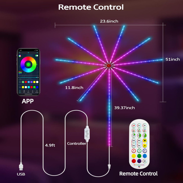 Smart Firework LED Strip Lights 40 inch Dream Color LED Lights for Bedroom with Remote App Control, Color Changing Music Sound Sync Light for Christmas Decorations
