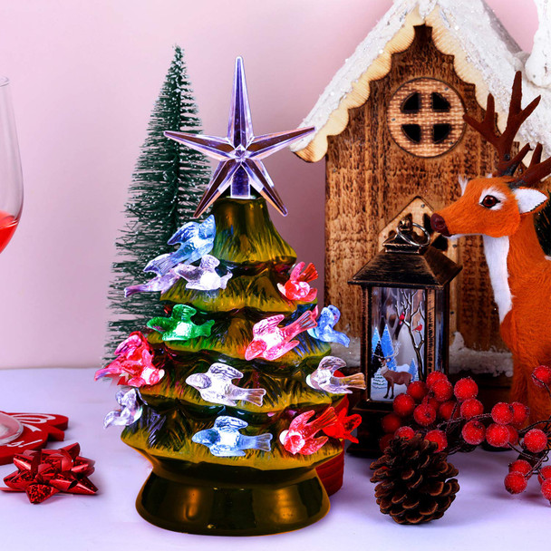 Mudder 206 Pieces Plastic Ceramic Christmas Tree Lights Set, Ceramic Christmas Tree Replacement Lights, Ceramic Christmas Tree Bird Lights and 6 Pieces Stars Replacement Tree Bulb for Christmas Tree