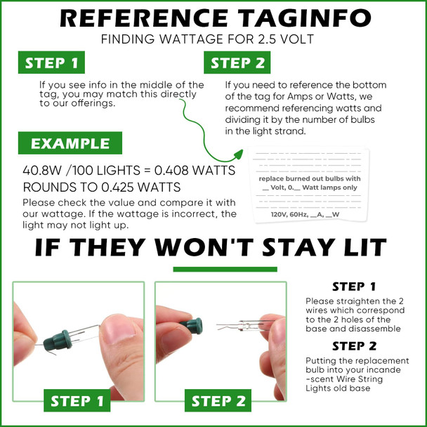 Mudder 50 Pcs Replacement Mini Light Bulbs Christmas Tree 2.5 V Incandescent String Light Bulbs Glass Lights with Base Indoor Outdoor Xmas Decor, 0.17 Ampere, 0.425 Watt (Clear,Green)