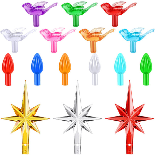 206 Pieces Plastic Ceramic Christmas Tree Lights Set Includes 100 Ceramic Tree Replacement Lights Ornaments 100 Plastic Christmas Tree Bird Lights 6 Stars Replacement Tree Bulb (Classic Colors)