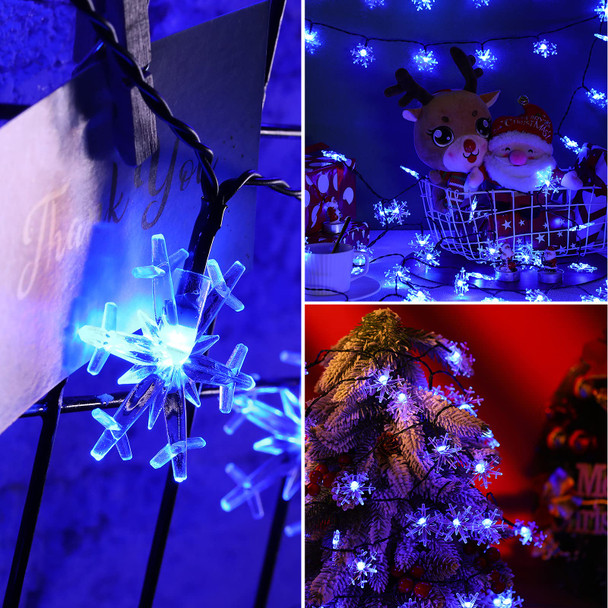 Mudder Bigger 33ft 80 Christmas LED Snowflake Lights Solar Powered Tiny Lights String Lights Waterproof String Lights for DIY Wedding Party Holiday (Blue Light)