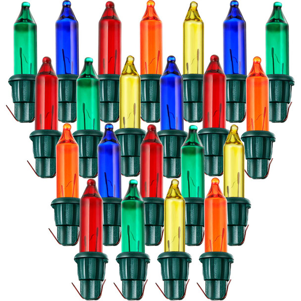 Mudder 500 Pieces 2.5V Replacement Christmas Tree Light Bulbs 50/100/150/200 Count Mini Incandescent Wire String Light Replacement Bulbs for Xmas Tree Decoration (Green Base with Colorful Bulb)