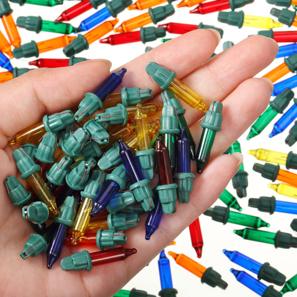 Mudder 500 Pieces 2.5V Replacement Christmas Tree Light Bulbs 50/100/150/200 Count Mini Incandescent Wire String Light Replacement Bulbs for Xmas Tree Decoration (Green Base with Colorful Bulb)