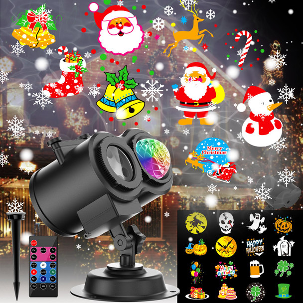 Christmas Projector Lights Outdoor,15W Brighter HD 16 Patterns Christmas Projector Lights Outdoor Decorations Halloween Holiday Projectors for Outside House