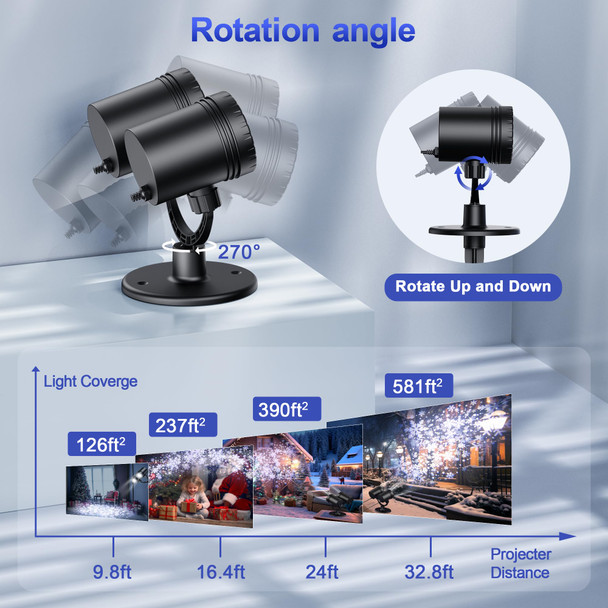 Christmas Projector Lights Outdoor, Double Head Snowfall LED Lights Waterproof, Outdoor Christmas Snowflake Projector Lights with Timer for Xmas Holiday Party, Patio, Garden Decoration