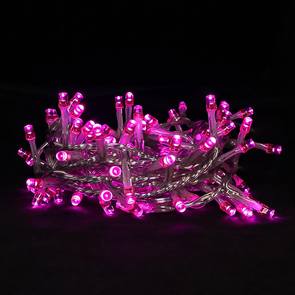 LED Pink Christmas Lights - Mini Pink String Lights Plug in, 8 Modes Outdoor Christmas Pink Lights for Tree Valentine's Day Party Decorations, 100 LED 8 Feet, Clear Wire, Memory Function